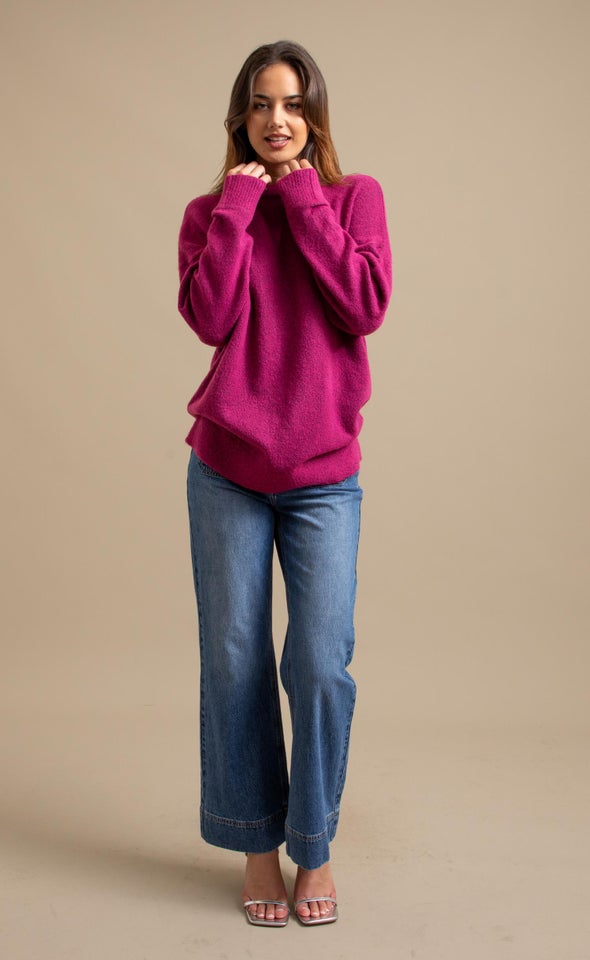 Soft Knit Round Neck Sweater Magenta