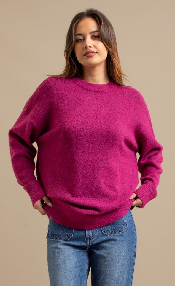 Soft Knit Round Neck Sweater Magenta