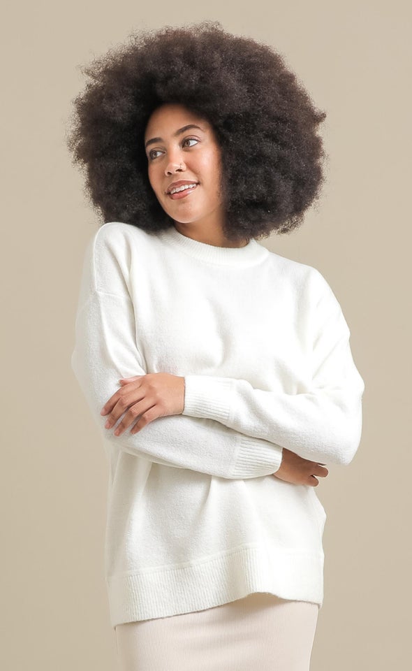 Soft Knit Round Neck Sweater Winter White