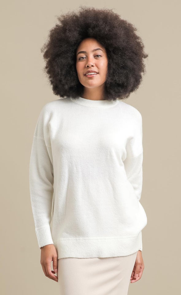 Soft Knit Round Neck Sweater Winter White