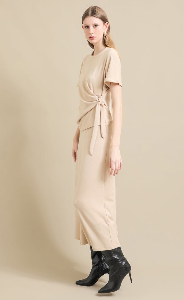 Soft Knit  Side Tie Tee Natural