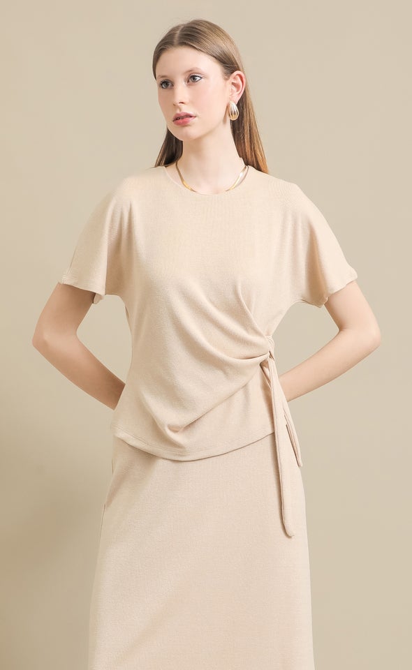 Soft Knit  Side Tie Tee Natural