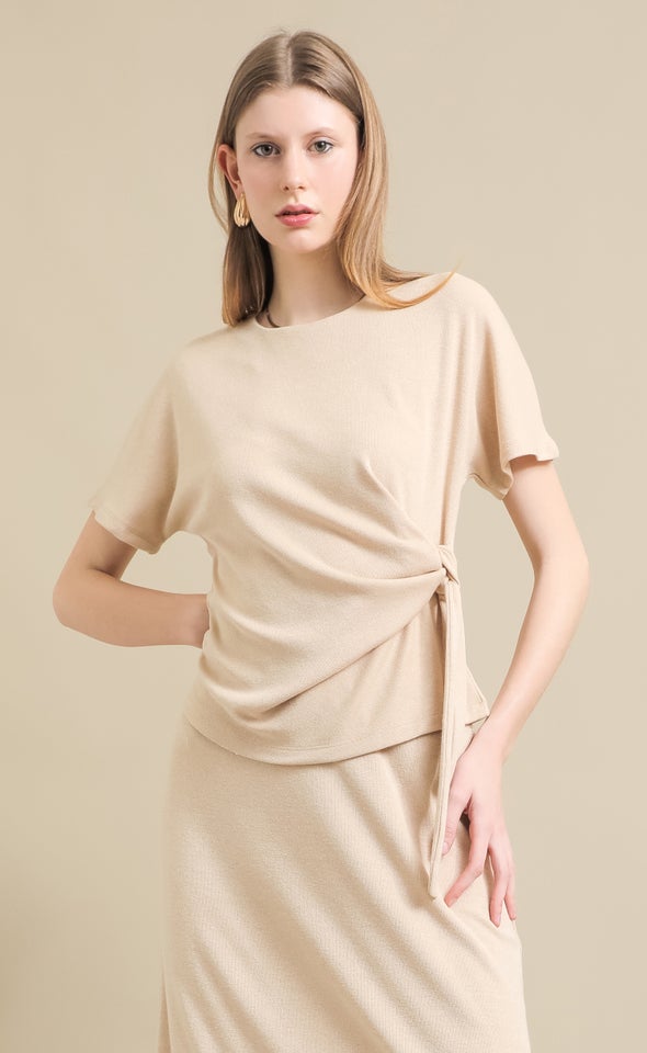 Soft Knit  Side Tie Tee Natural