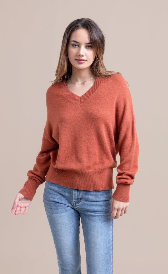 Soft Knit V Neck Sweater Amber
