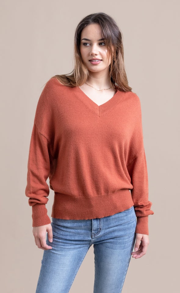 Soft Knit V Neck Sweater Amber