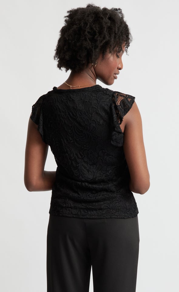 Soft Lace Flutter Sleeve Top Black