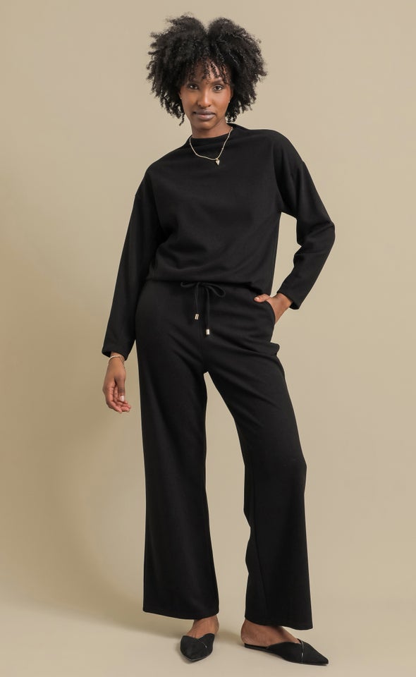 Soft Rib Straight Pants Black