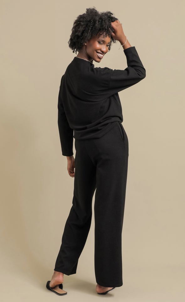 Soft Rib Straight Pants Black