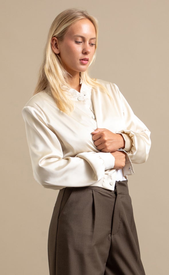 Soft Satin Bomber Jacket Light Gold