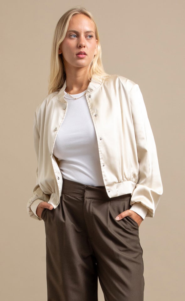 Soft Satin Bomber Jacket Light Gold