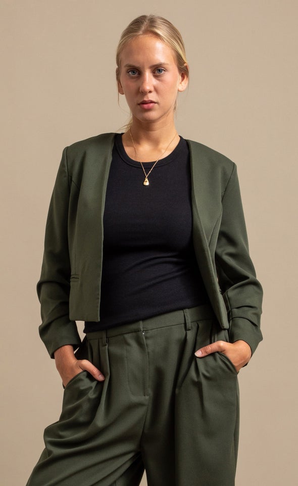 Soft Twill Open Blazer Olive