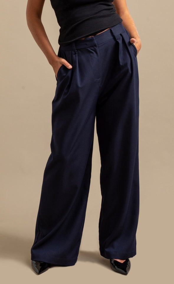 Soft Twill Tailored Pants Navy