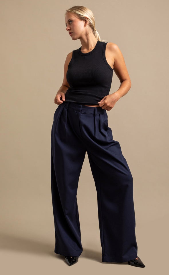 Soft Twill Tailored Pants Navy