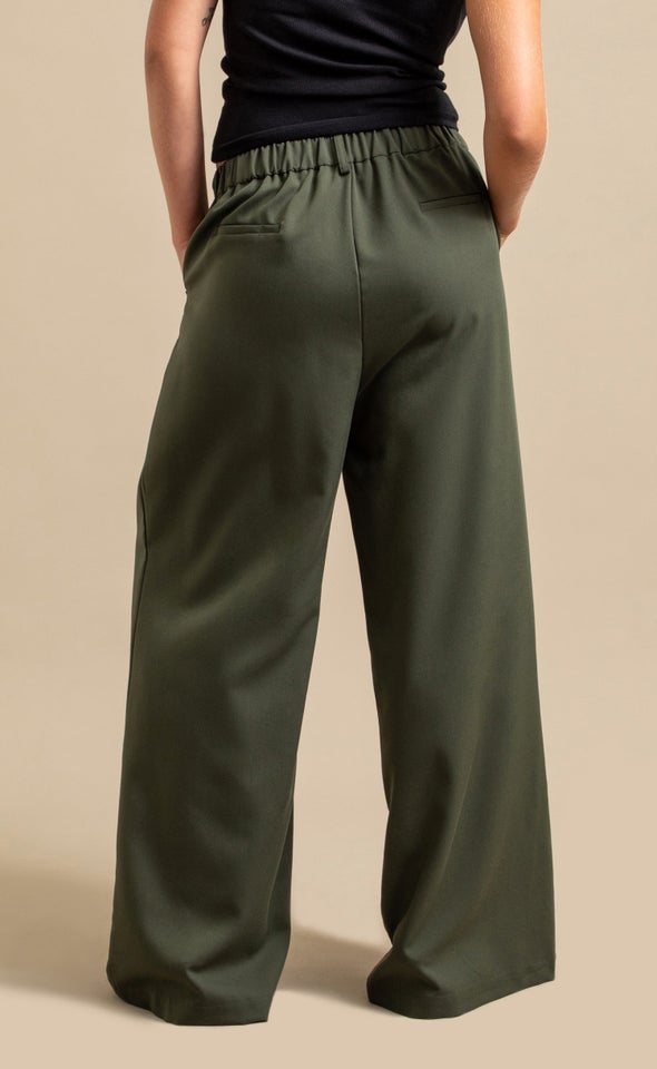 Soft Twill Tailored Pants Olive