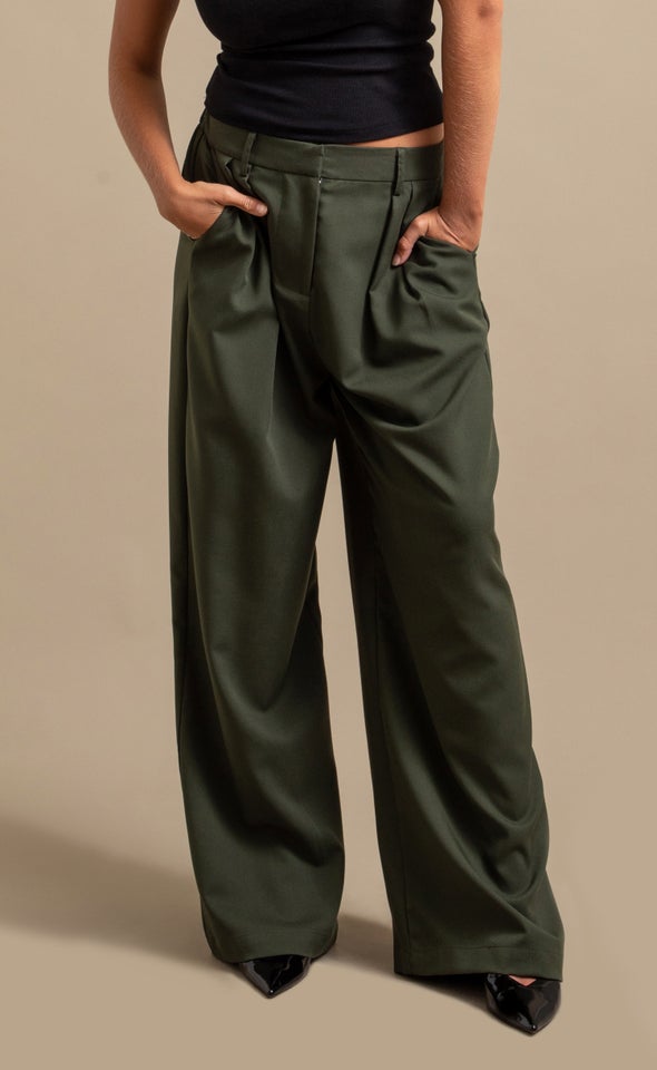 Soft Twill Tailored Pants Olive