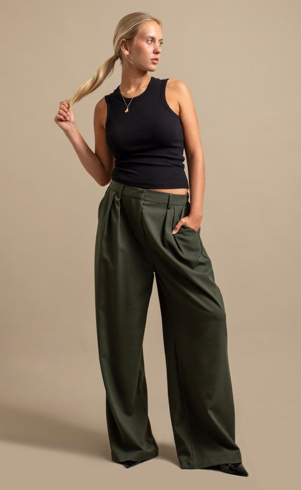 Soft Twill Tailored Pants Olive