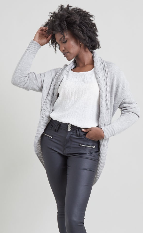 Spring Cable Cardi Grey Marle
