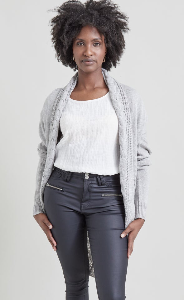 Spring Cable Cardi Grey Marle