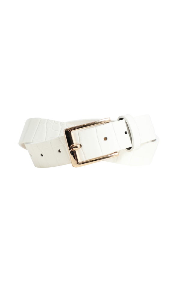 Square Buckle Jean Belt Gold/white