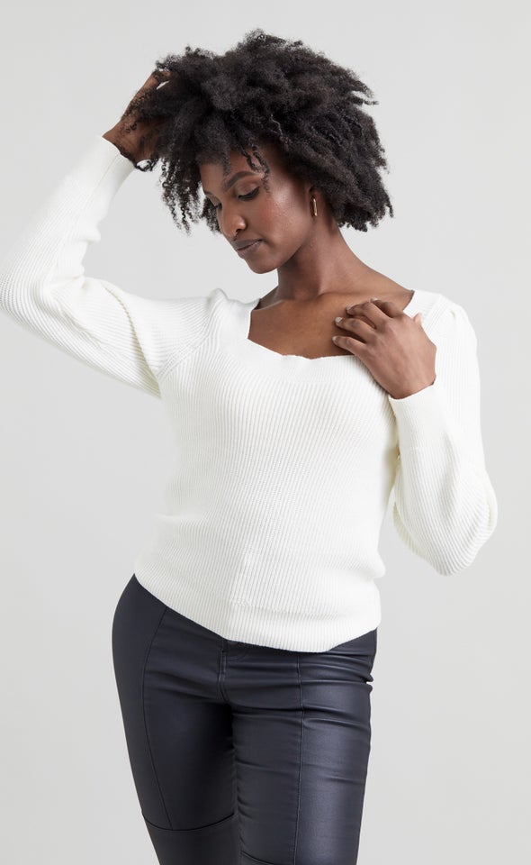 Square Neck Sweater Winter White