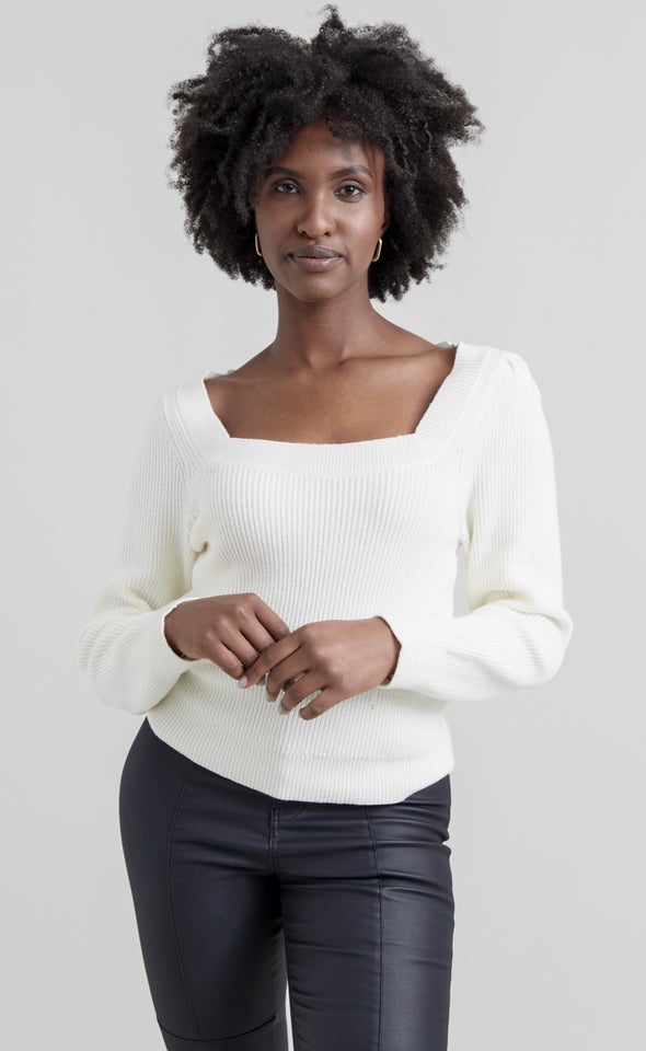 Square Neck Sweater Winter White