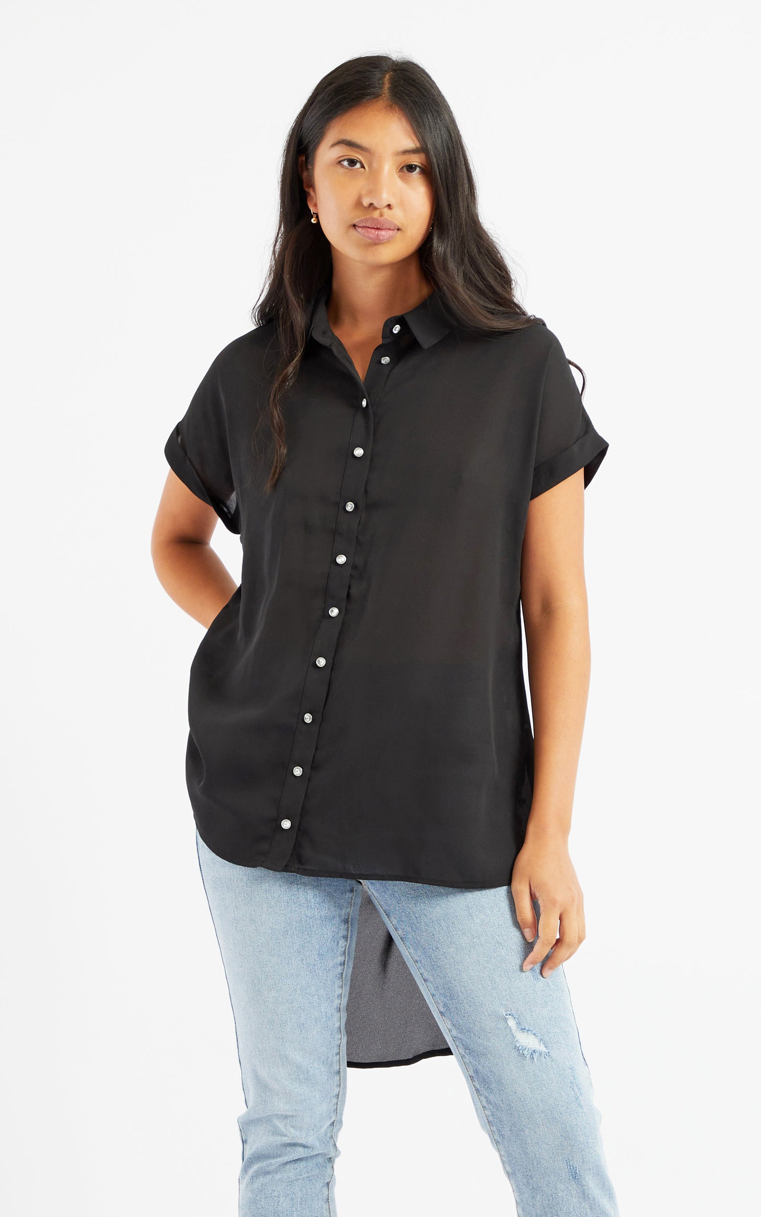 SS Shirred Panel Longline Shirt | Pagani