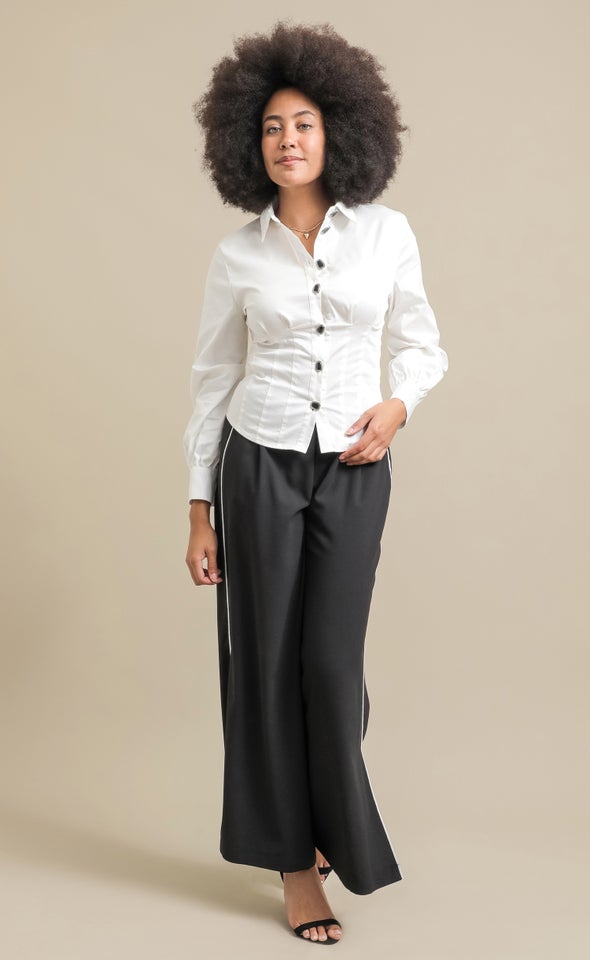 Statement Sleeve Corset Shirt White