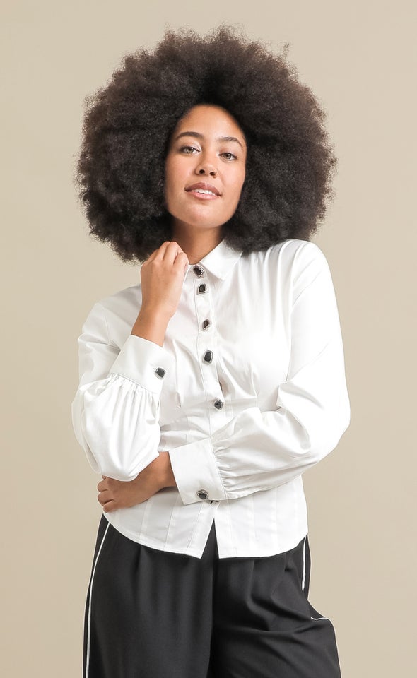 Statement Sleeve Corset Shirt White