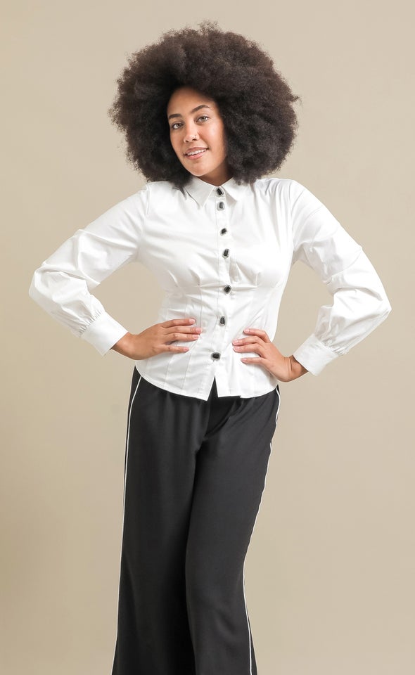 Statement Sleeve Corset Shirt White