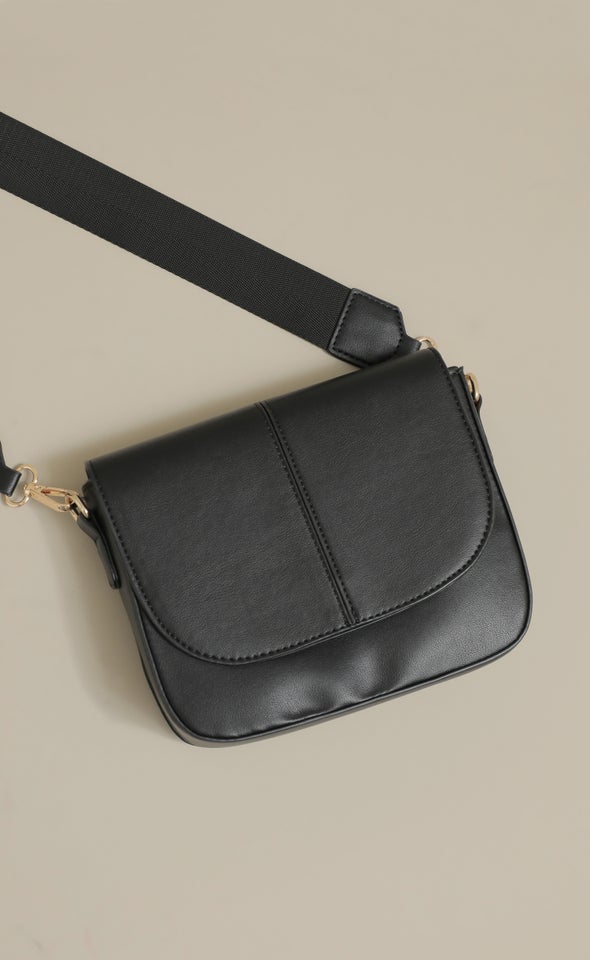 Stitch Front Satchel Black