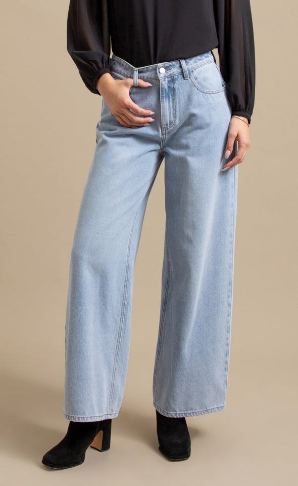 Straight Leg Dad Jeans Mid Blue