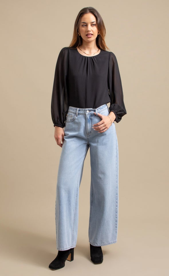 Straight Leg Dad Jeans Mid Blue