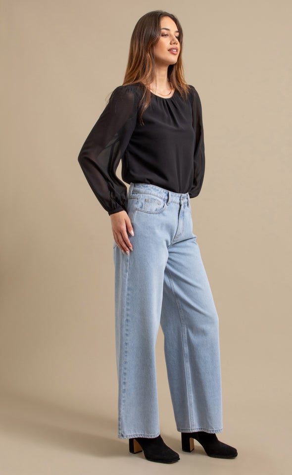 Straight Leg Dad Jeans Mid Blue