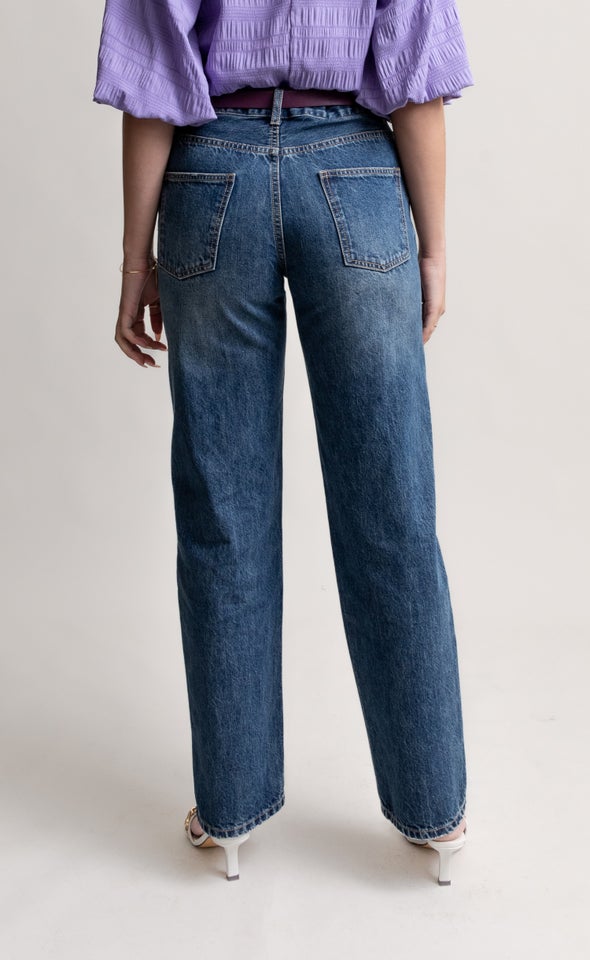 Straight Leg Vintage Look Jeans Blue
