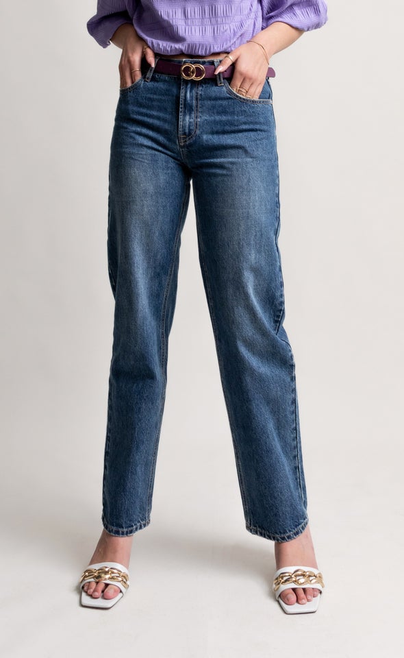 Straight Leg Vintage Look Jeans Blue