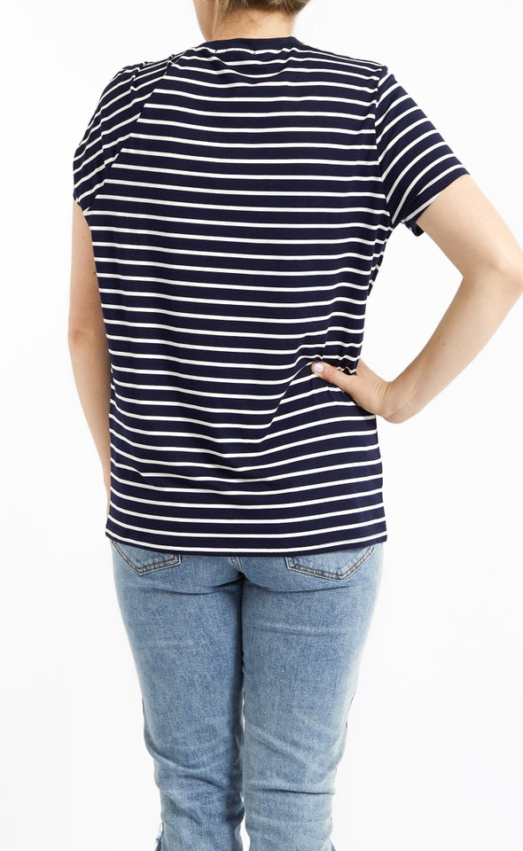 Stripe Jersey Twist Shoulder Tee Navy/white