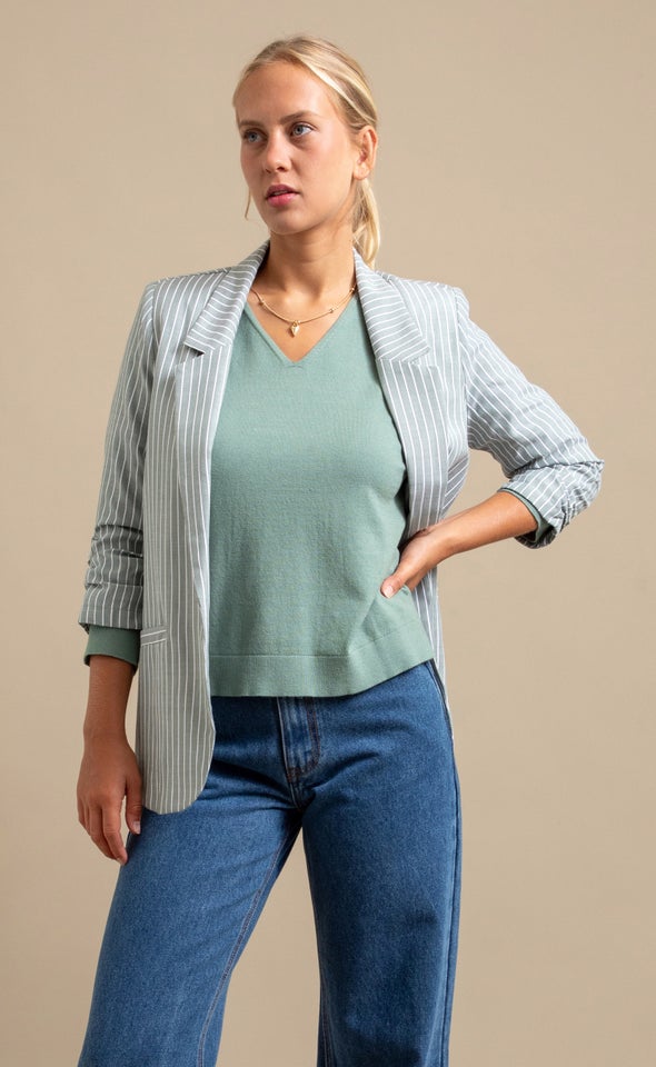 Striped Blazer Olive/white