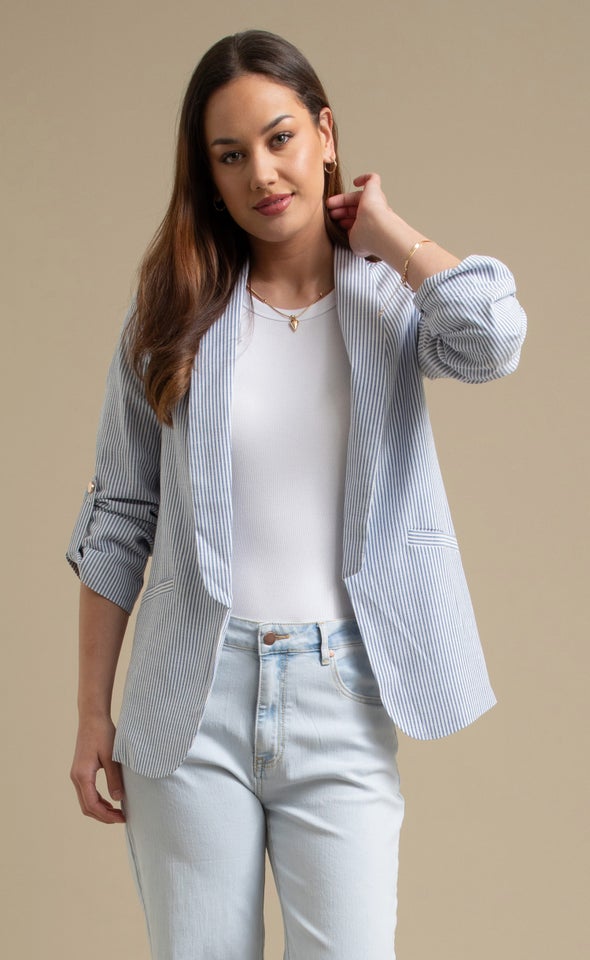 Striped Casual Blazer Navy/white