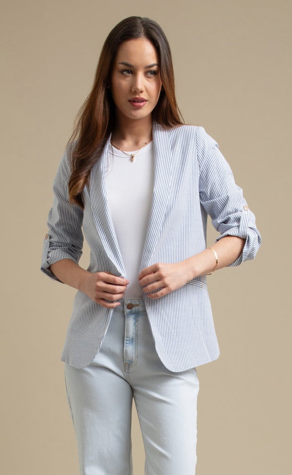 Striped Casual Blazer Navy/white