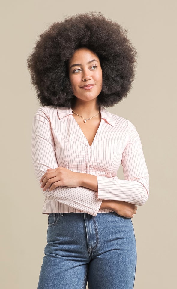 Striped Cotton Tailored Shirt Pink Stripe