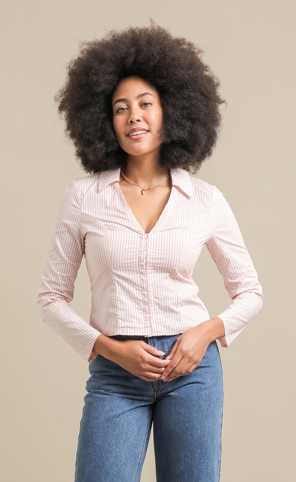 Striped Cotton Tailored Shirt Pink Stripe