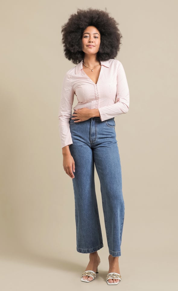 Striped Cotton Tailored Shirt Pink Stripe