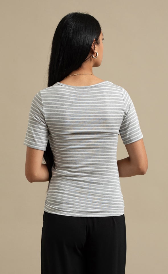 Striped Jersey Boat Neck Tee Grey/white