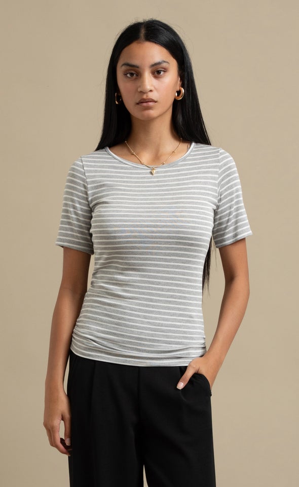 Striped Jersey Boat Neck Tee Grey/white