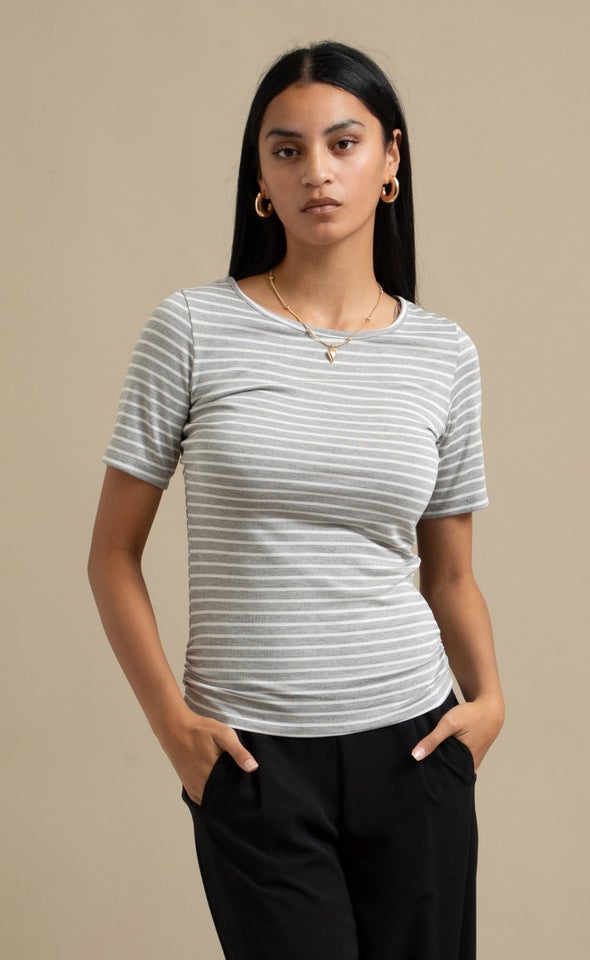 Striped Jersey Boat Neck Tee Grey/white
