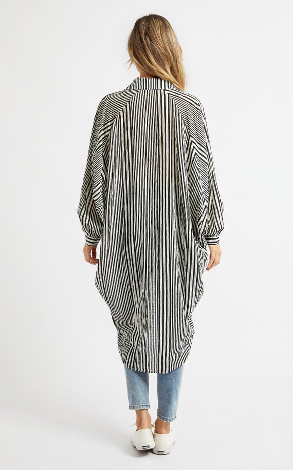 Striped Longline Shirt Blk/white