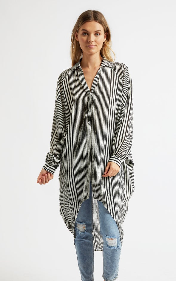 Striped Longline Shirt Blk/white