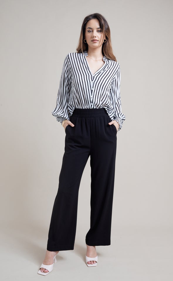 Striped Shirred Cuff Shirt White/black