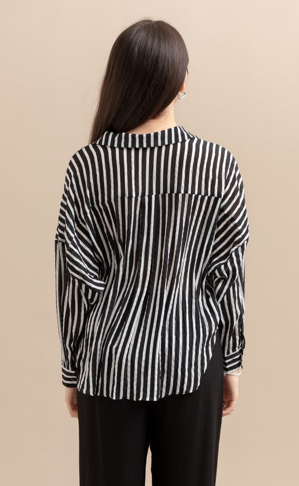 Striped Shirt with Knot Blk/white Stripe