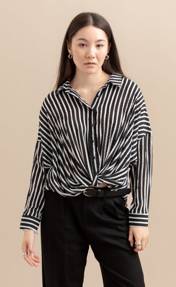 Striped Shirt with Knot Blk/white Stripe